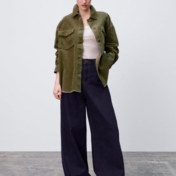 Corduroy Overshirt with Frayed Hem