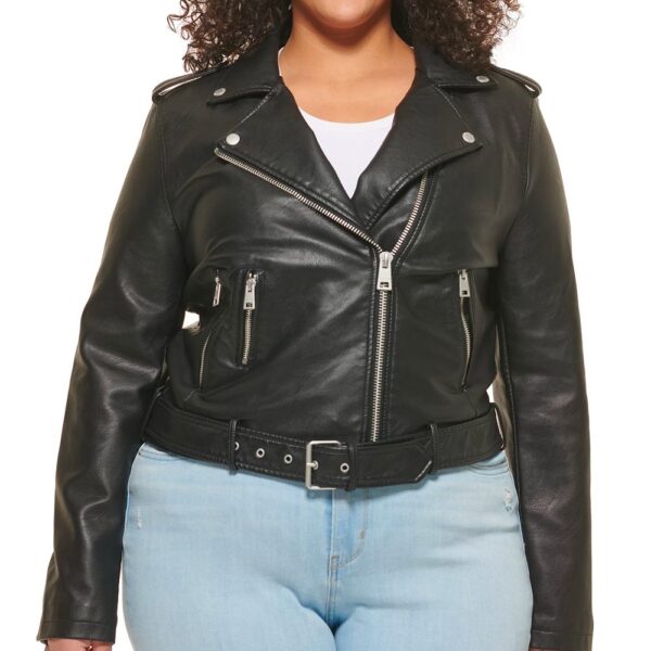 Faux Leather Belted Motorcycle Jacket
