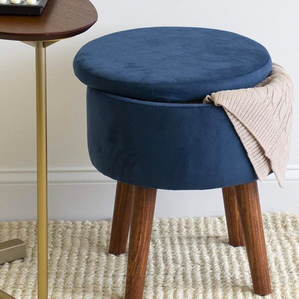 Blue Round Storage Ottoman with Tray